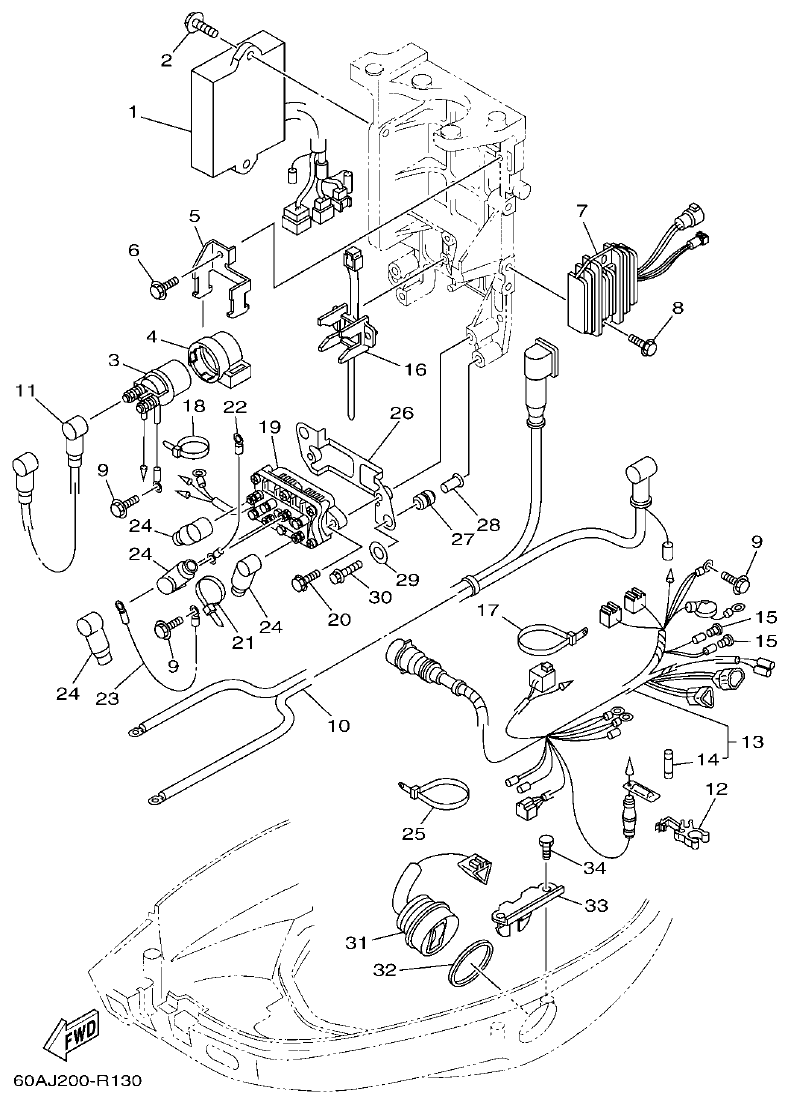 Yamaha F50DET, FT50CET ELECTRICAL 2 parts diagram